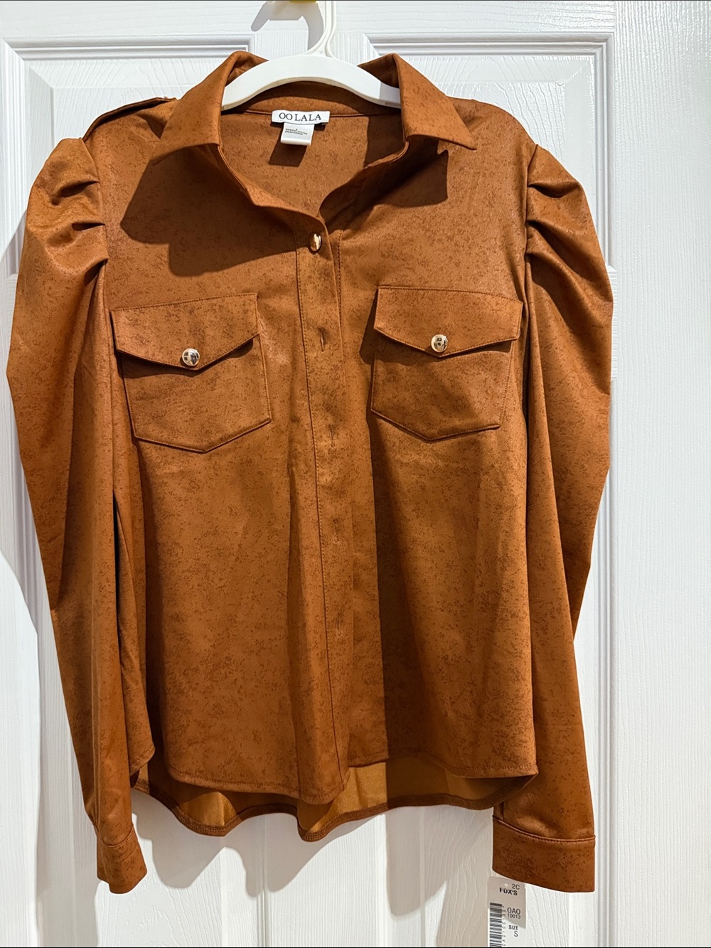 Women's OO LALA Rust Utility Shirt Jacket with Puff Shoulders size S
